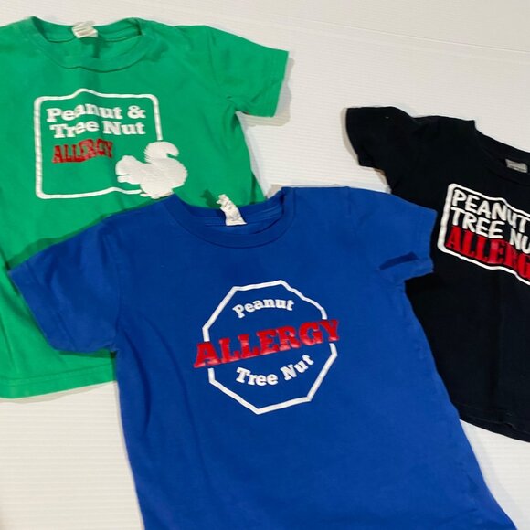 size 4/4T child/kids Peanut Tree Nut Allergy alert tee t-shirt lot of 3 boys/gir - Picture 2 of 8